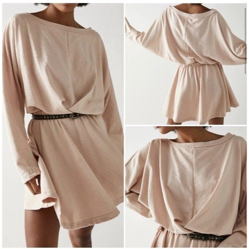 Free People Beach Mini Dress Womens S Pink Santa Mari Oversized Dolman Sleeve